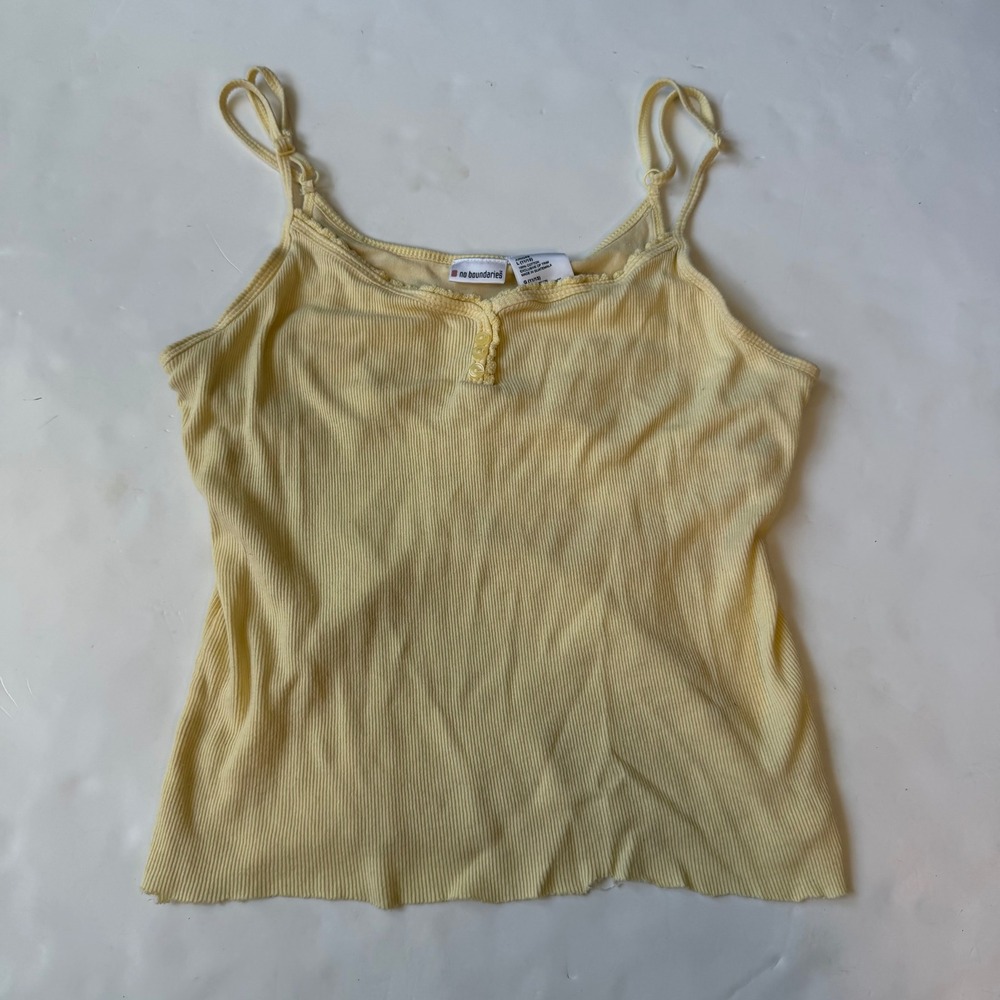 No Boundaries Y2K Butter Yellow Lace Trim Cami Built In Bra Cotton Juniors L